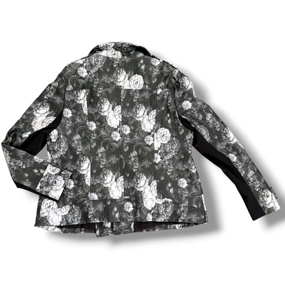 Lane Bryant Black White Floral Faux Leather Moto Jacket Womens Plus Size 14/16